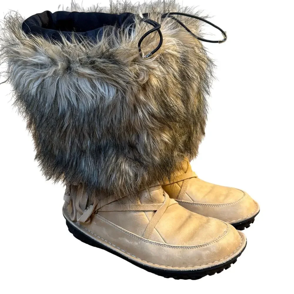 Sorel Ahnah Boots Leather Faux Fur Winter Waterproof Pull On Tan Women’s 8.5